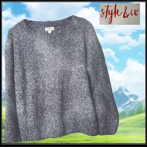 Style & Co. Women's Marled Knit Grey Crew Neck Sweater